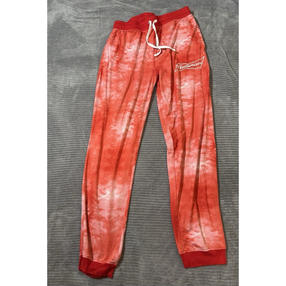 Men's Budweiser Pajama Jogger Sweatpants‎ Lounge Pants Red Tie Dye Size  Large